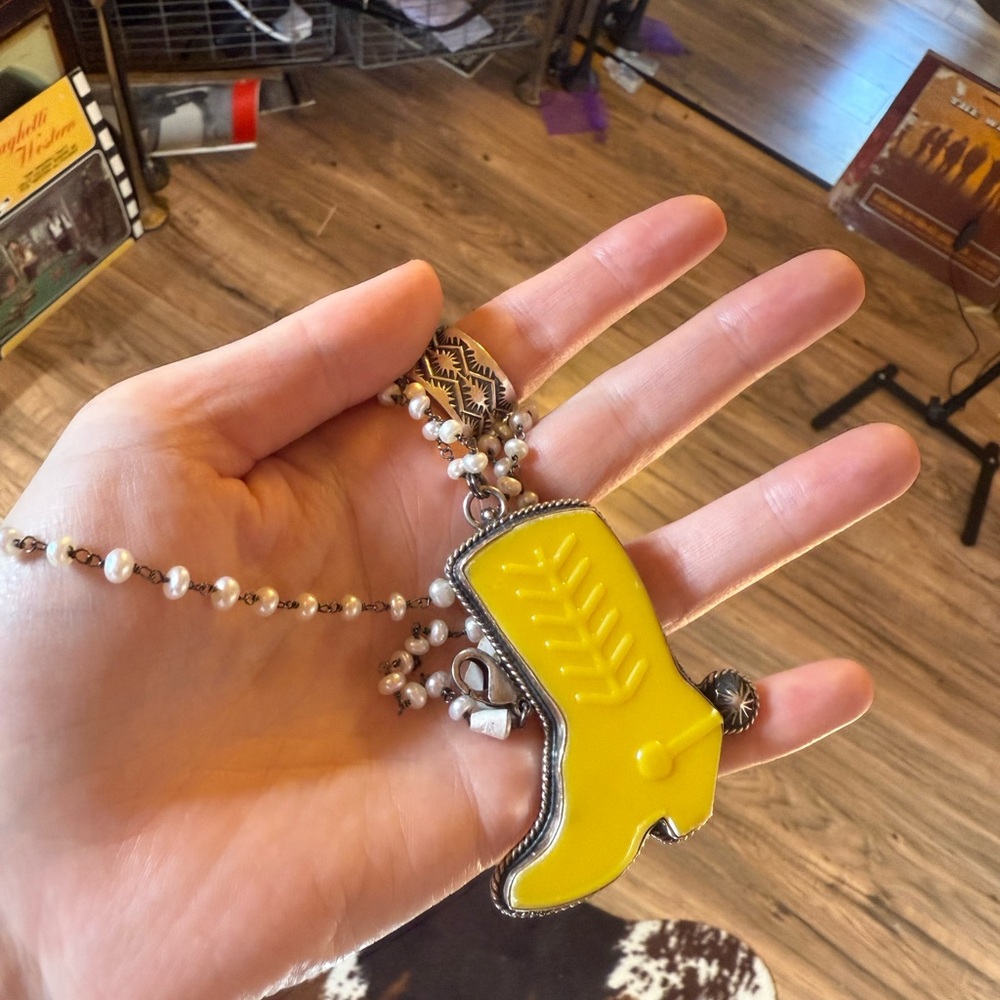 Yellow Boot Pendant Necklace